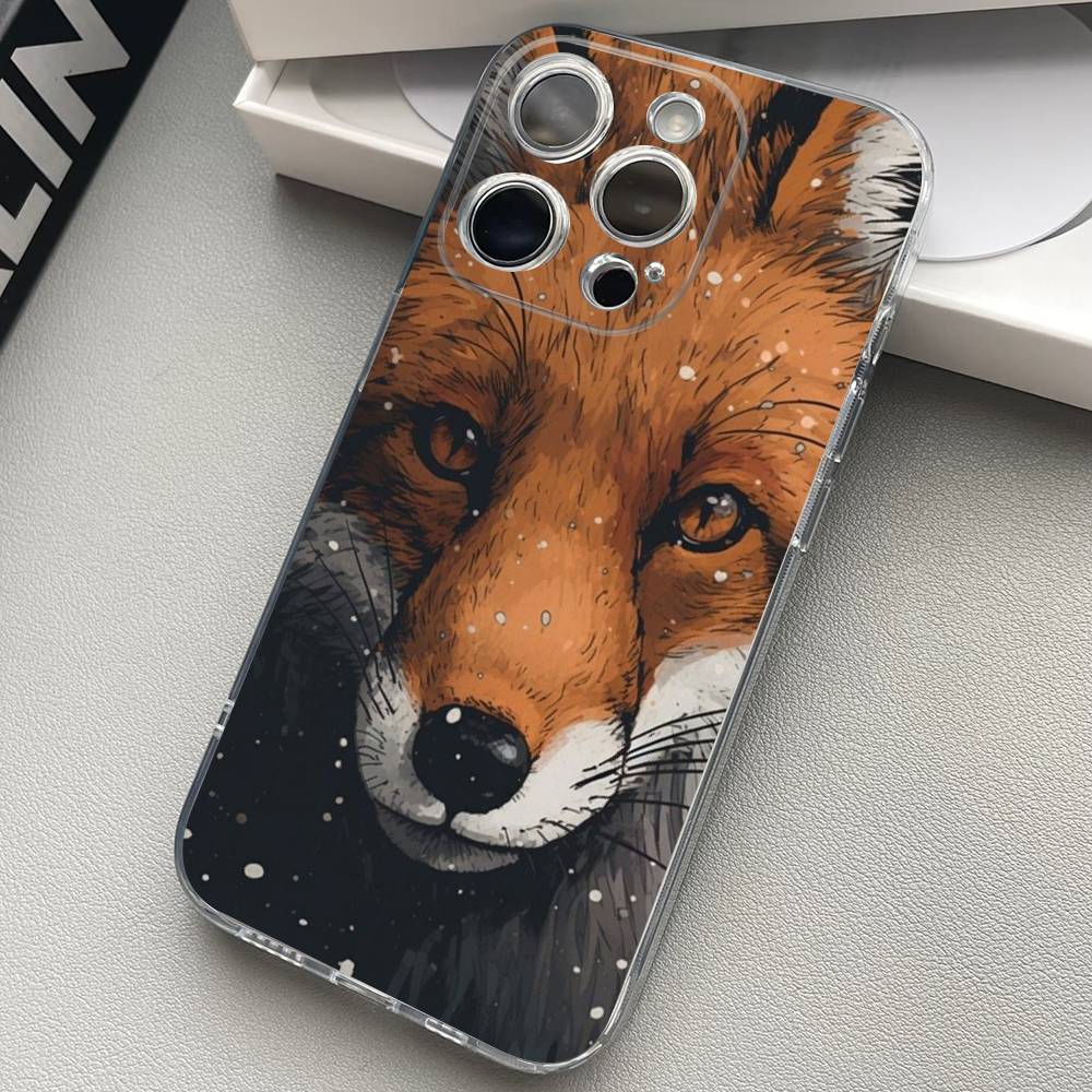 

Animal Fox Print Phone Case For iPhone 17 15 14 13 11 12 16 Pro Max Plus Mini Transparent Silicone Soft Funda iPhone 12pro max