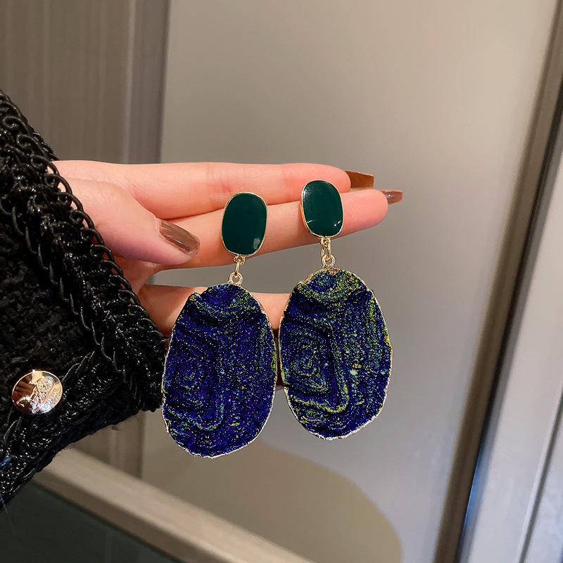 

Silver Needle Blue Series Geometric Heart Dangle Earrings - European & American Retro Style for Women