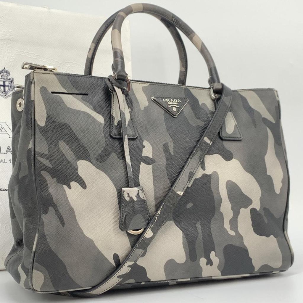 Prada Handbag Tote Bag 2-Way Shoulder Bag Crossbody Bag Silver Hardware Leather Genuine Leather Camo Camouflage