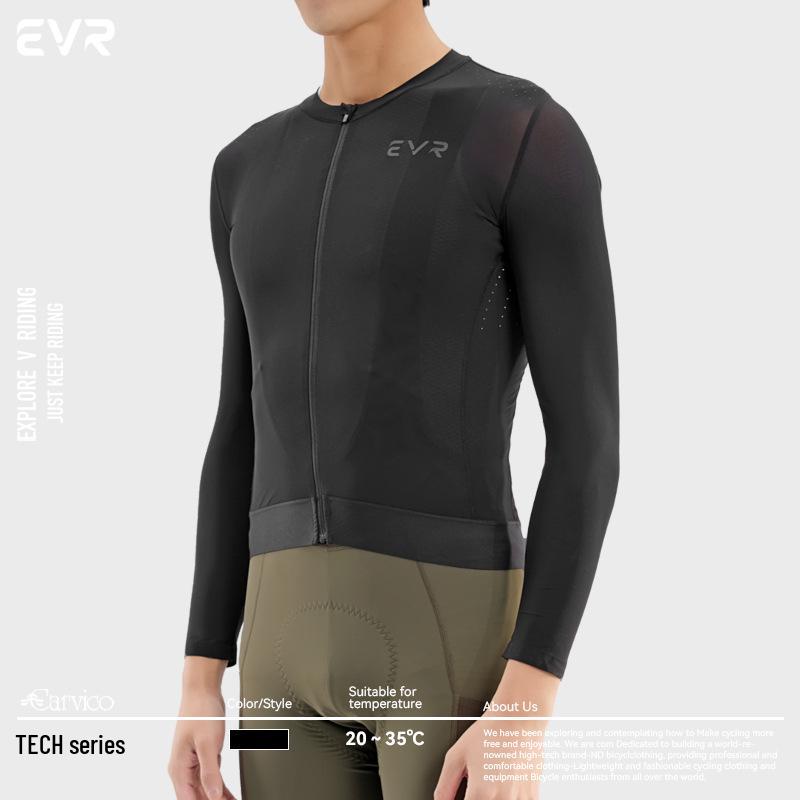 EVR Tech Men's Long Sleeve Cycling Jersey - Moisture-Wicking, UV Protection, Spring/Summer Road Bike Top