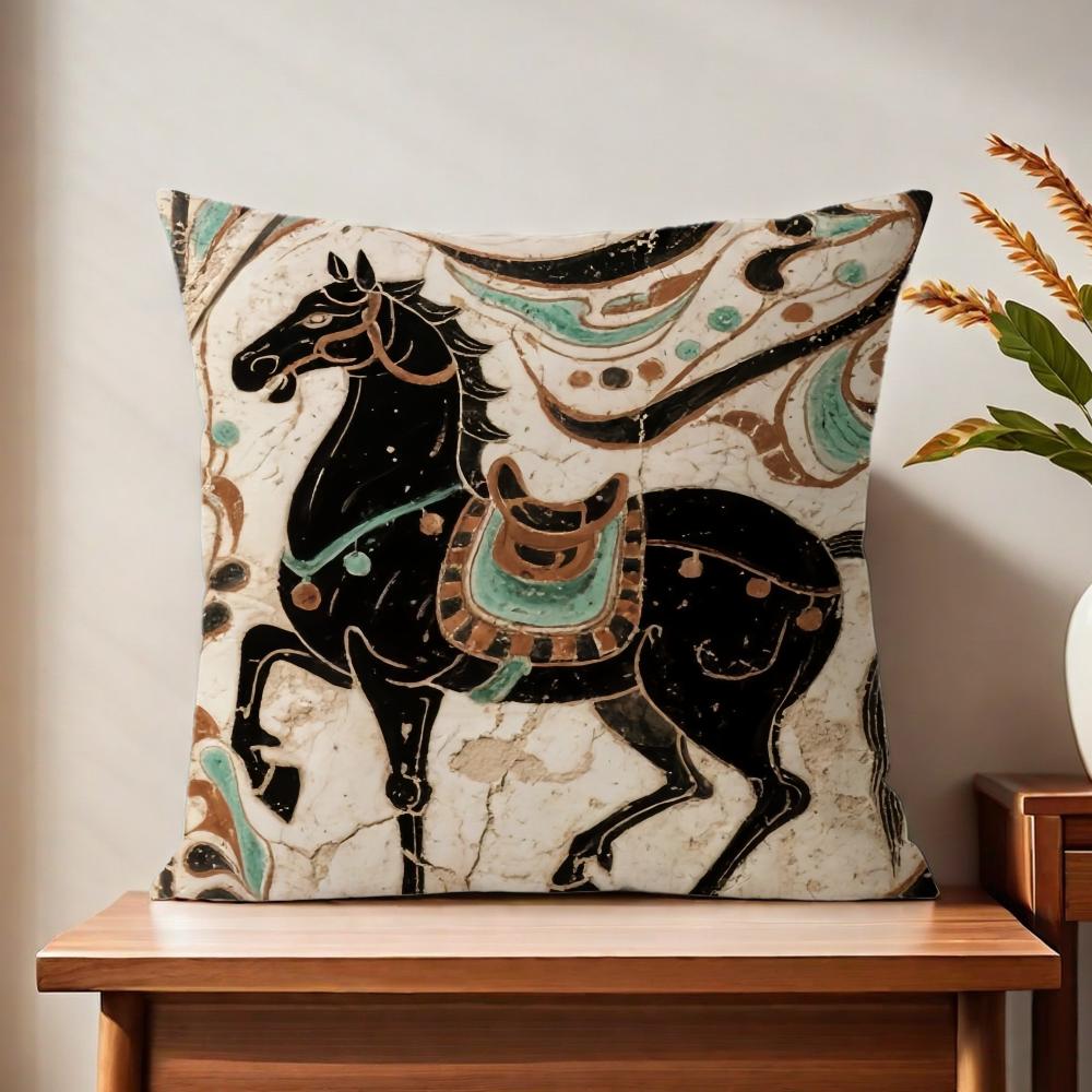 Ancient style horse cushion cover For Pillow Printing Sofa Decoration Home Car Room Coffee Shop Office Nordic Simplicity