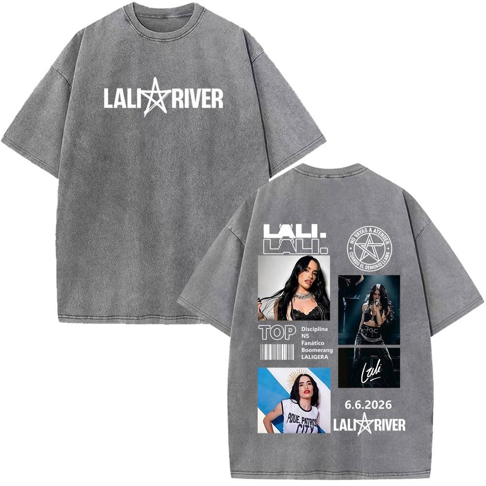 Singer Lali River Tour  Print Vintage Washed Tshirt Unisex Women Fashion Tshirts Summer Loose Casual Harajuku Cotton Tshirts