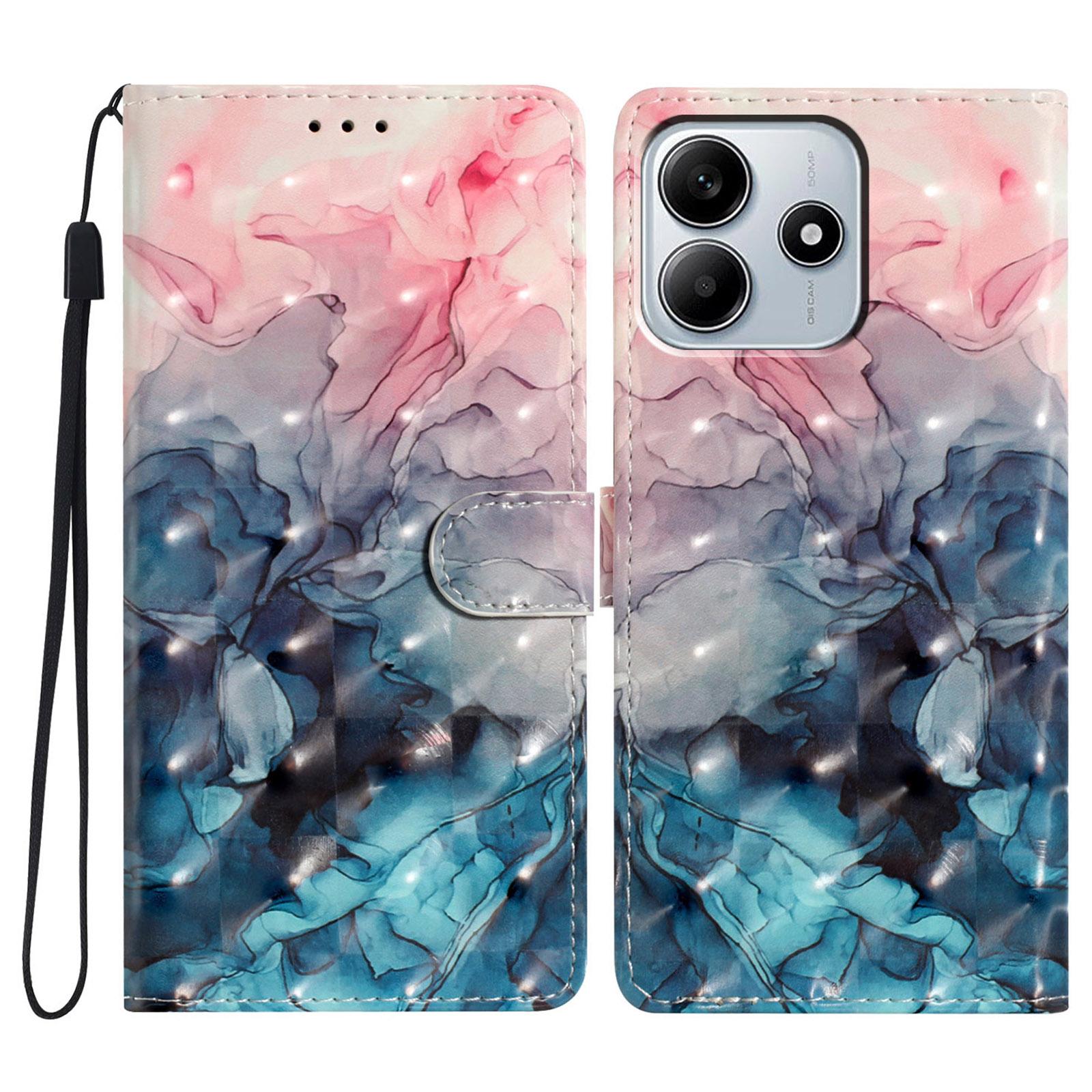 

Чохол для Xiaomi Redmi Note 14 5G Шкіряний PU Шкіряний чохол для телефону з 3D-друком Pink Blue Marble