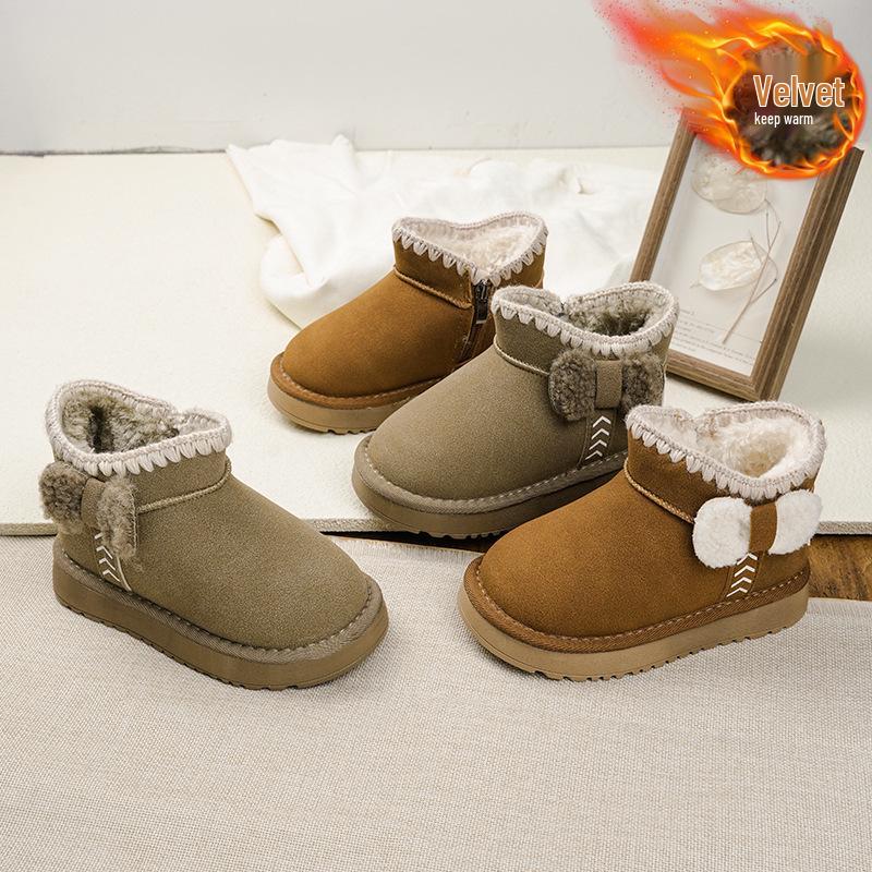 2025 Winter Girls  Warm Fleece-Lined Short Boots – Thickened Snow Cotton Shoes Size 29 (18CM)