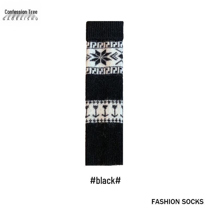 Ethnic Style Wool Leg Warmers: Women’s Thick, Warm, Knitted Calf Warmers with Retro Snowflake Pattern for Autumn and Winter.