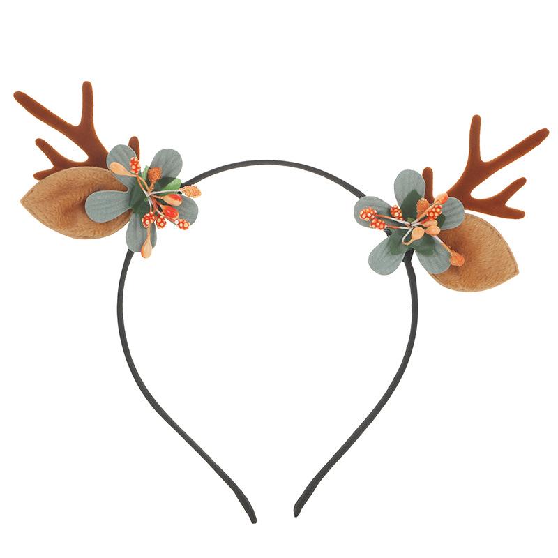 Mori Style Christmas Reindeer Antler Floral Headband for Women