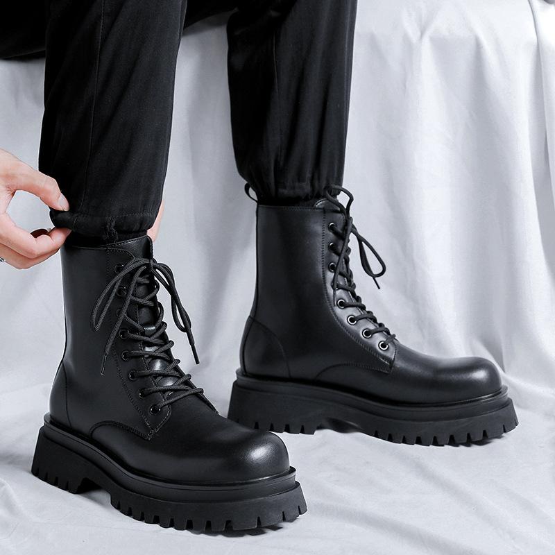 Martin Boots Herren Britischer Stil High-Top Workwear Lederstiefel Herren Dicksohlige Halbschaft Lokomotiv-Trend Herrenstiefel 7363-R