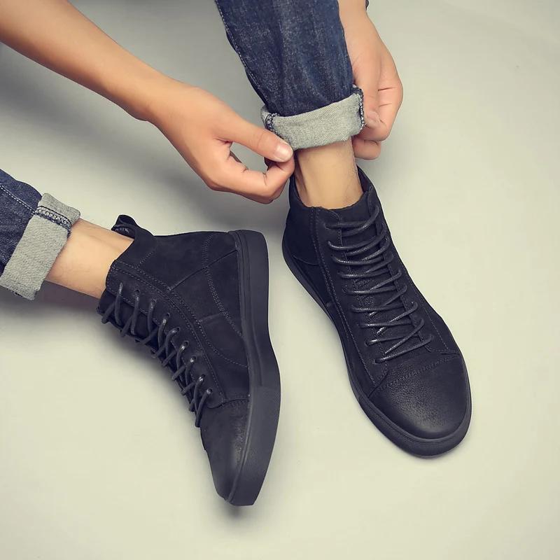 Fashion New Men Basic Shoes Winter Plush Snow Boots Genuine Leather Ankle Boot Men's Black Sneaker Footwear Fashion Motocross Big Size