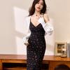 Cotton Rose Print U-neck Suspender Dress Women's Summer New Slit Sexy Dress