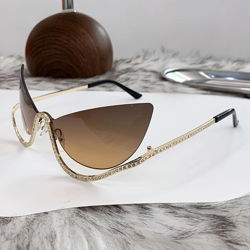 Sweet Edgy Rhinestone Gradient Cat-Eye Decorative Glasses Thin Metal Frame Irregular CutStylish Photo-Ready Eyewear for Outfits