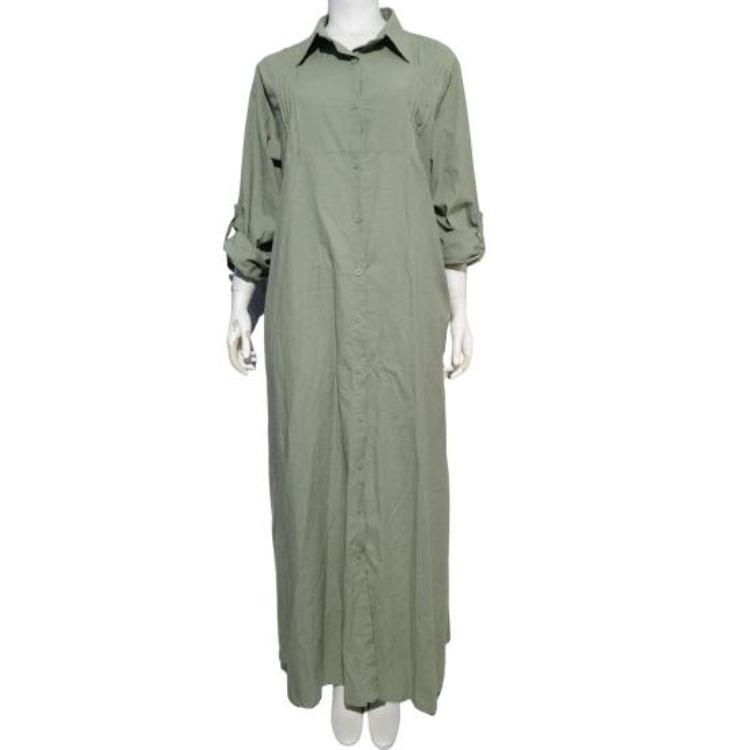Women Summer Maxi Dress Loose Turn Down Collar Long Sleeves OL Cardigan Commute Daily Wear Pure Color Single Breasted Long Dress