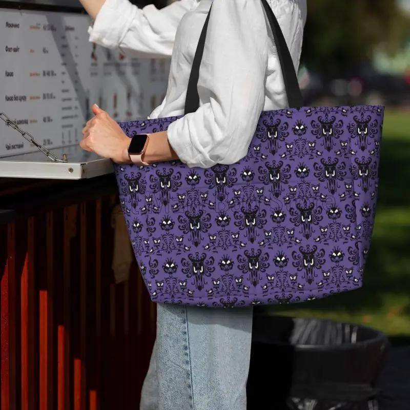 Happy Haunted Mansion Beach Bag for Women Travel Tote Bag with Pockets Summer Large Beach Pool Bag for Swim Gym Vacation