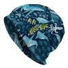A Men'S Street Style Ocean-Themed Knitted Hat - Featuring a Deep Blue Marine Life Pattern, Made from Durable Knitted Fabric, Providing a Comfortable A