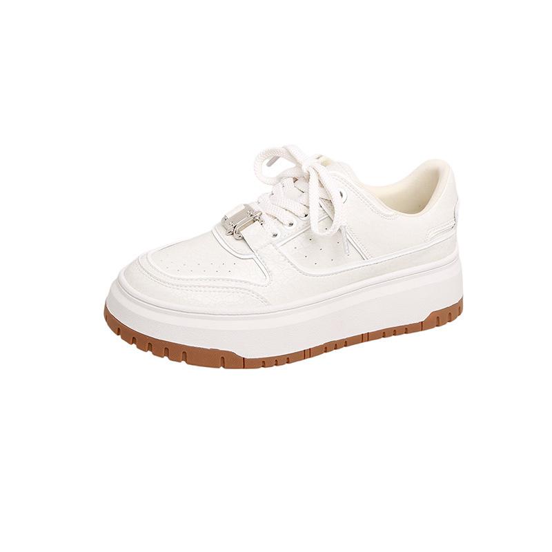 Thick-soled heightening women s spring new leather versatile retro old silver buckle casual sports shoes 35
