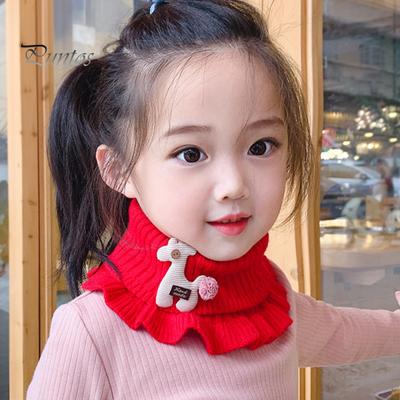 Children Warm Scarf Cartoon Pattern Ruffle Trim Knitted Winter Scarf Thickened Thermal Boys Toddler Elastic Warm Scarf