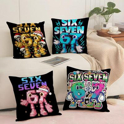 67 Six Seven 6-7 Funny Printed Cushion Cover Silky Short Plush with Invisible Zipper Dustproof Sofa Pillow Cover for Home Decor
