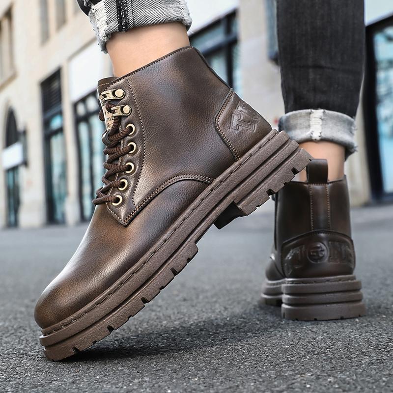 Men's boots four seasons new soft sole high-top non-slip casual boots fashion outdoor boots youth Joker work boots leather boots