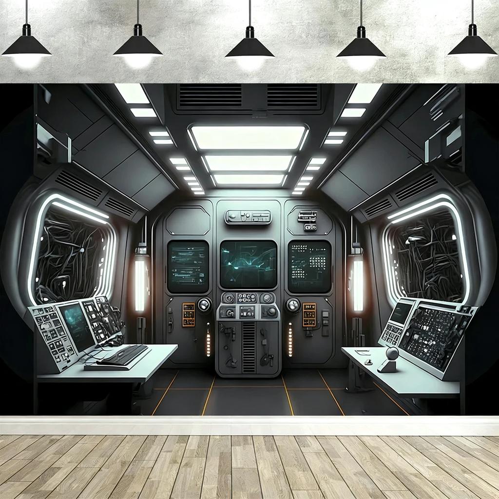 Fondo de Interior de Nave Espacial – Perfecto para Fiestas de Cumpleaños de Ciencia Ficción para Niños y Accesorios de Estudio Fotográfico-Tapiz
