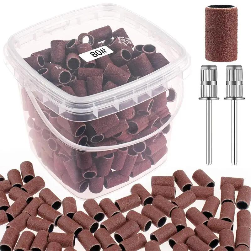 

200pcs nail art Sanding Bands 80 120 180 240 Grit with 2Pcs Nail Drill Bits for Manicures and Pedicure accessories 80 Brown 200pcs