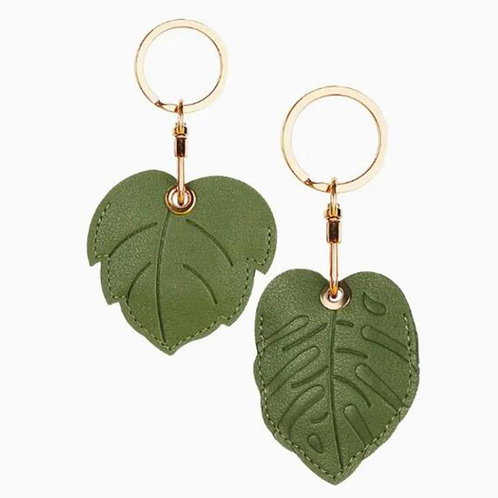 PU Leather Access Card Protective Sleeve High Quality Useful  Leaf Shape Keychain Access Card Cover For Airtag