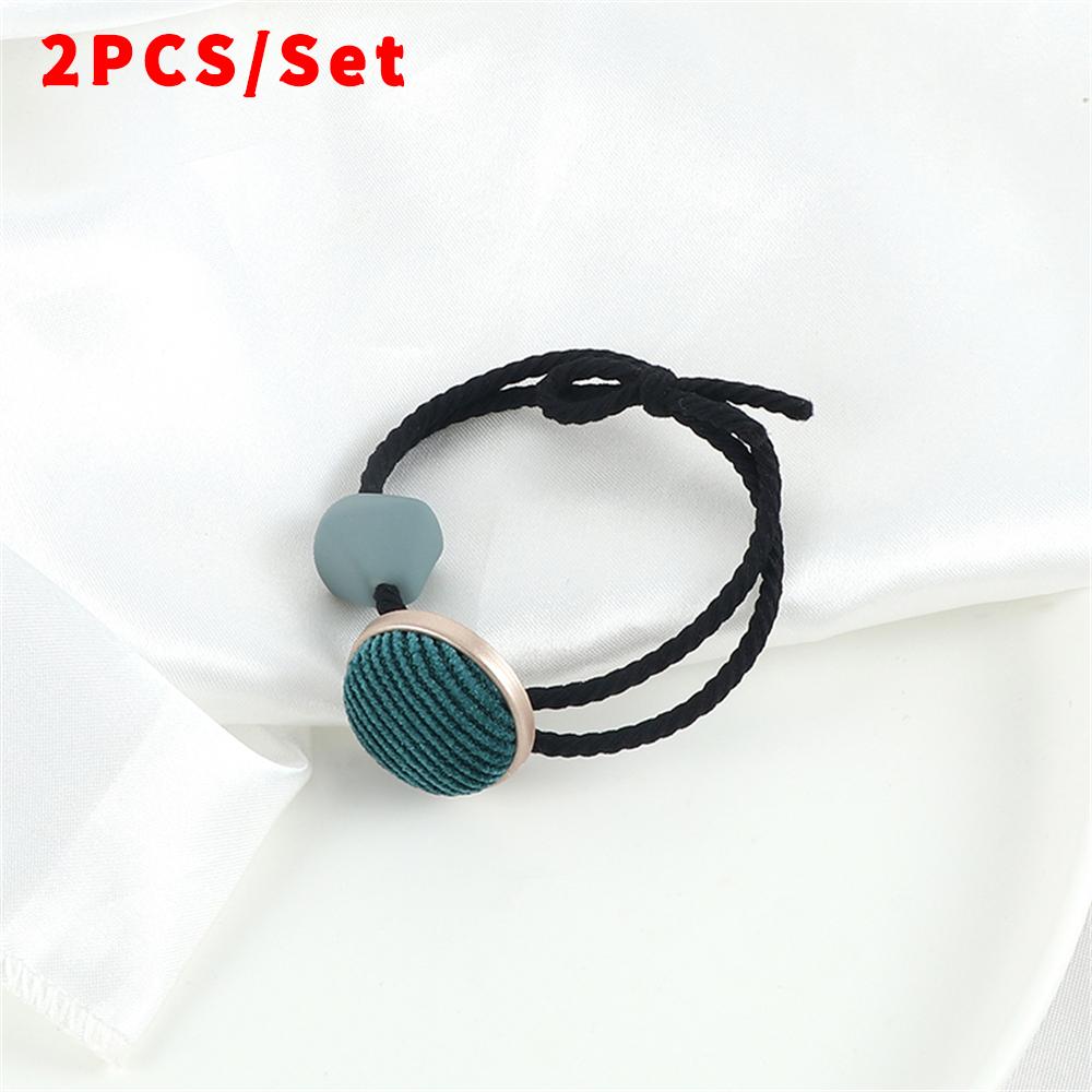 2pcs/set Fashion Elastic Hair Bands Pink Buttons Decoration Hair Ties Headband Women Girls Hair Accessories Ponytail Holder Gift