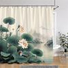 Elegant Lotus Pond Shower Curtain - Traditional Chinese Landscape Design for Modern Bathroom Décor, Waterproof & Easy Care