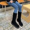 Meotina Bottes mi-mollet en cuir véritable pour femmes, bout rond, talons épais, plateforme, laine, daim, chaussures de mode pour dames, hiver 40