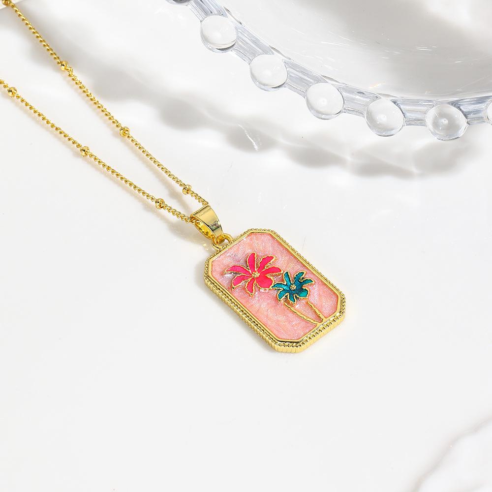 European and American Retro Copper Plated 18k Gold Coconut Tree Chrysanthemum Swan Dripping Oil Tarot Pendant Necklace Pendant