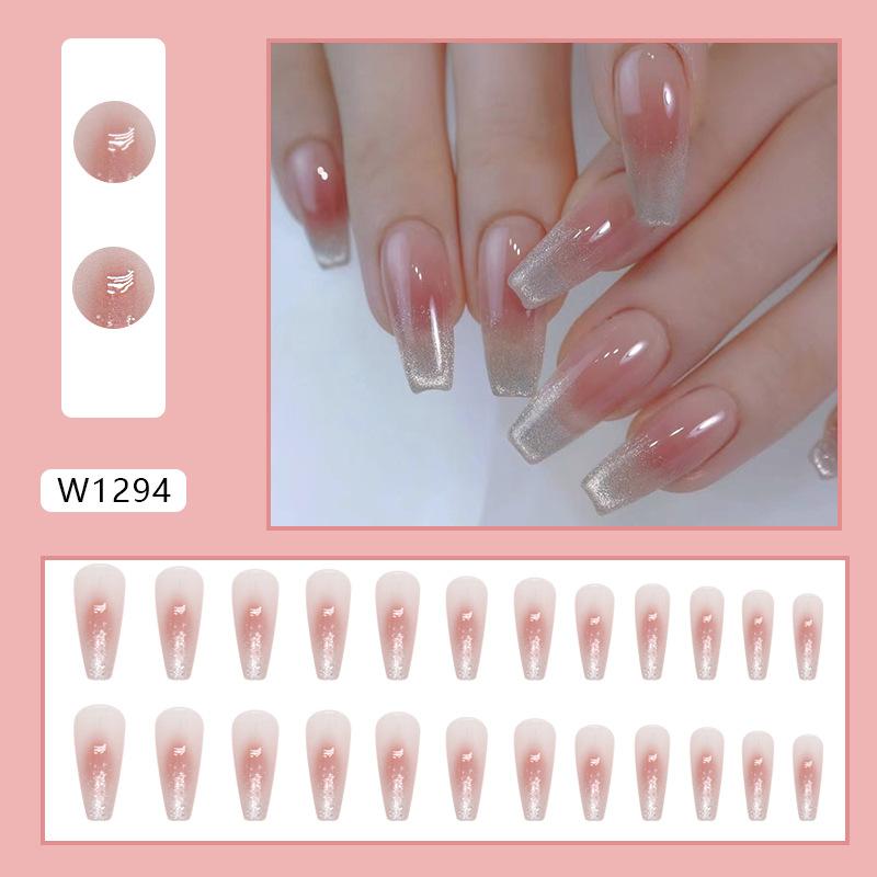 

Pure desire sweet blush nail medium and long ballet nail gradual change glitter gentle wear less nail mixed batch