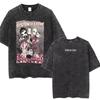 T-shirt Casual Retro Cartone Animato Pingu Stampa Nero Lavato Vintage