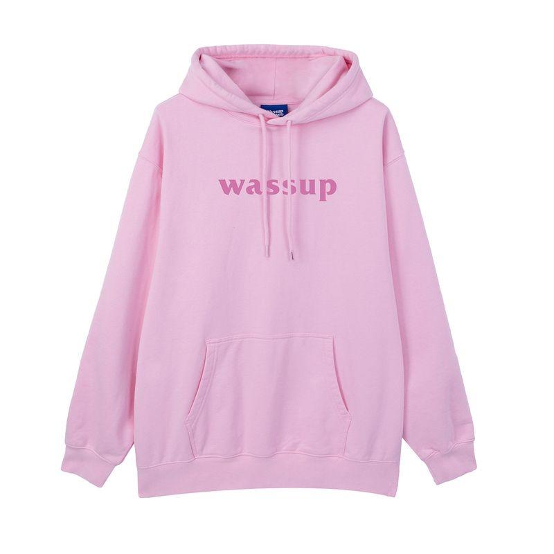 

Wassup Spring and Autumn Letter Sweatshirt Unisex Hooded High Street National Trend Brand Ins Heavyweight Hoodie Couple Jacket Pink (Heavyweight Basic) 3XL