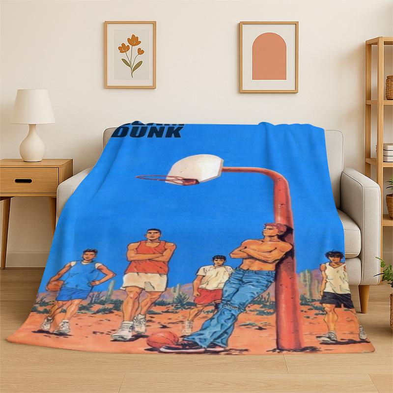 

Retro Slam Dunk Basketball Anime Cartoon Flannel Blanket Soft Warm Throw Blanket for Bedroom Living Room Bed Travel Picnic Gift 75x90cm
