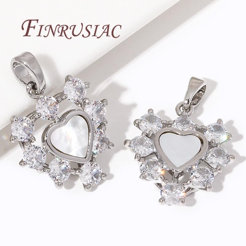 18K Gold Plated Crystal Zircon Heart Charms For Jewelry Making,Brass with Shell Pendants For Necklace Findings DIY Accessories