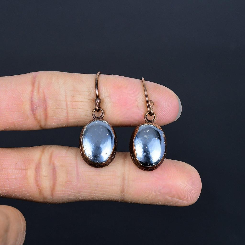 Shungite Earrings Gemstone Jewelry, Copper Electroformed Handmade Earrings, Latest Design Jewelry