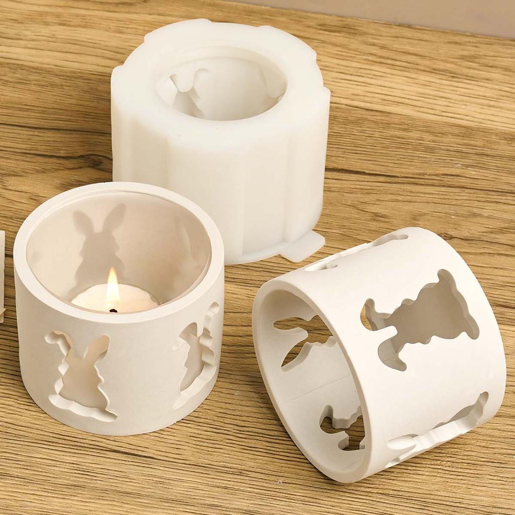 Easter Hollow Bunny Candle Holder Silicone Mold DIY Rabbit TeaLight Candlestick Making Supplies Plaster Concrete Craft Molds