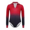 Boys Gymnastics Dance Leotard Turn Down Collar Long Sleeve Shiny Rhinestones Gradient Color Bodysuit