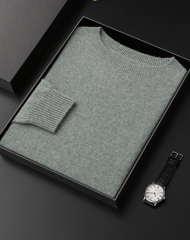 Men's Round Neck Cashmere Sweater - Business Casual, Loose Fit, Autumn Winter Knitwear