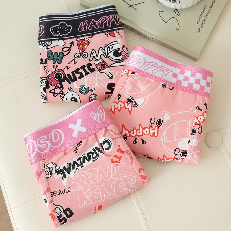 Men's Cute Cartoon Boxer Briefs - Pink Cotton Boyfriend Shorts