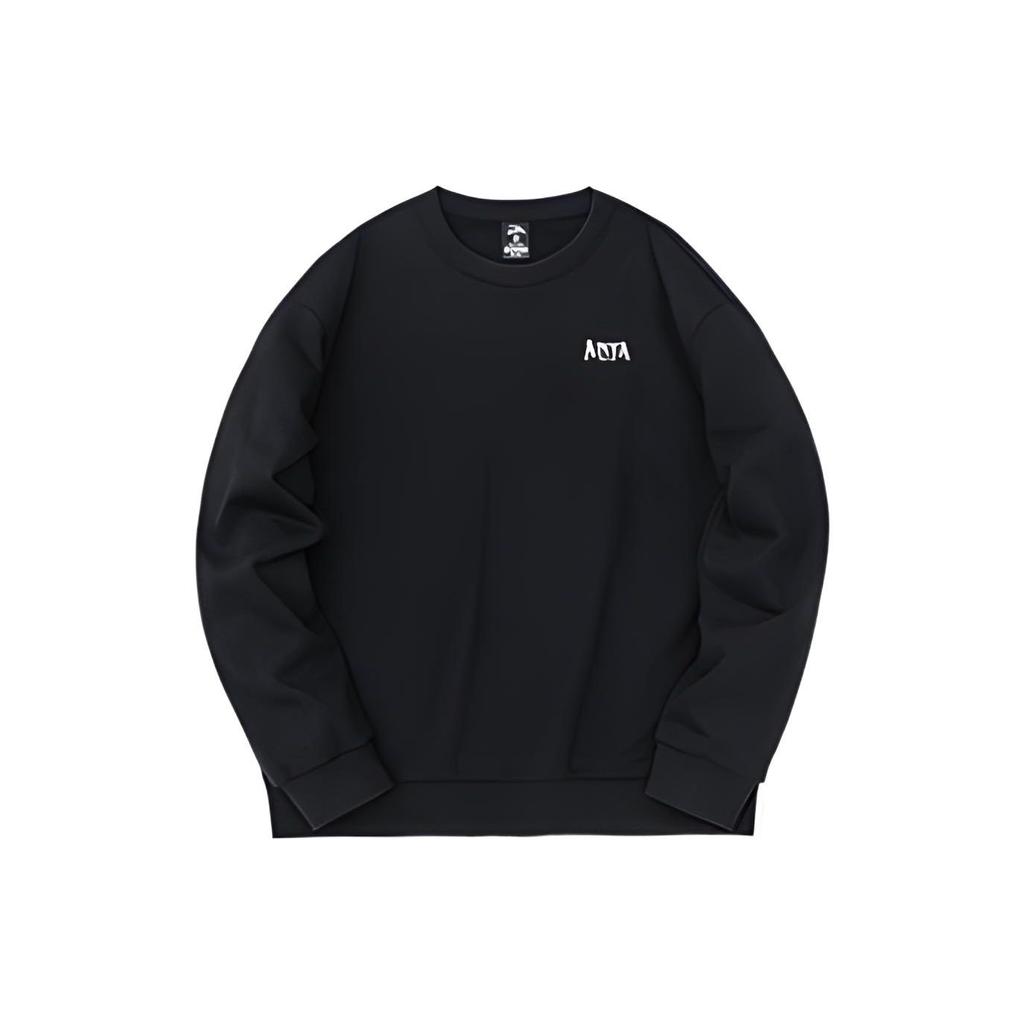 Anta FW22 Solid Color Fleece-Lined Crew Neck Pullover With Letter Print Long Sleeve Sweatshirt Unisex Tops Black 952248703-5