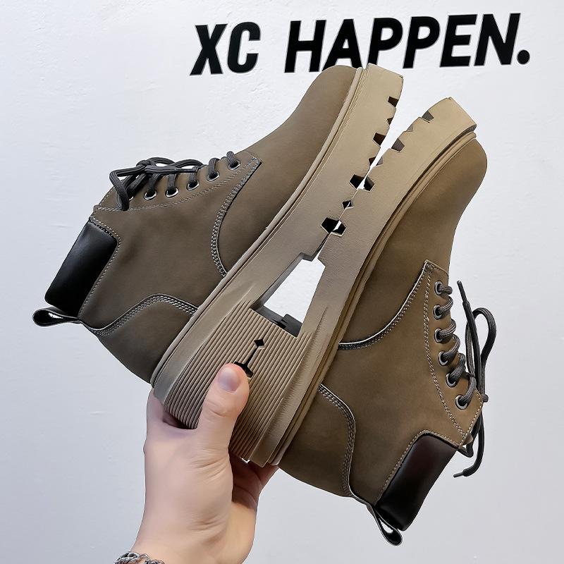 Rhubarb Boots Men's Winter Velvet British Style Tooling Boots Outdoor Hiking Boots 66591-A