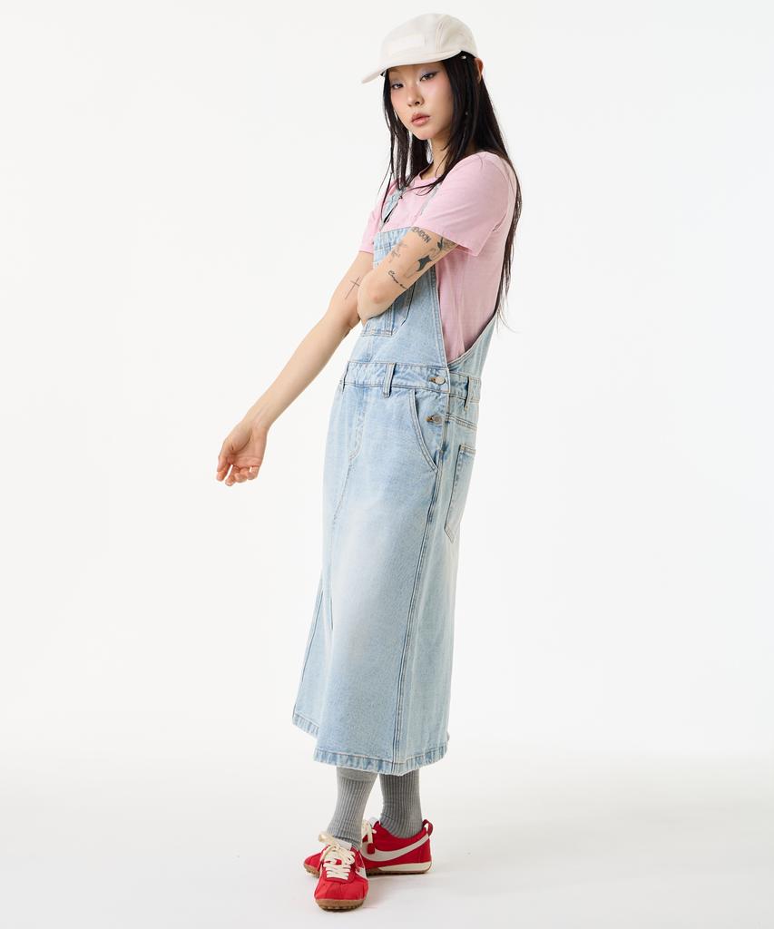 Unknown Planet Light Wash A-Line Denim Overalls