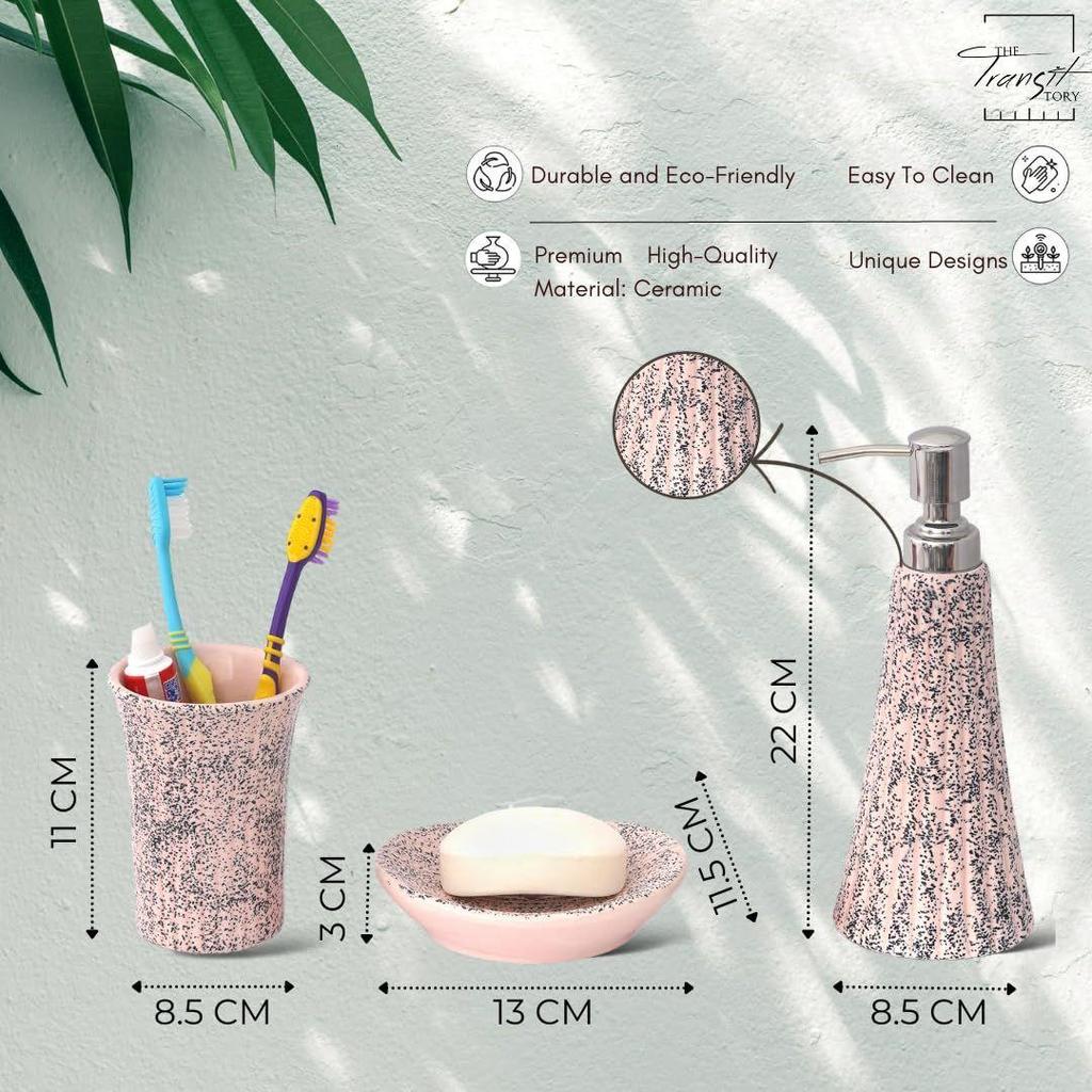 Ceramic Bathroom Accessories Set of 3 | Modern Luxury Bath Set with 300ml Soap Dispenser, Toothbrush Holder & Soap Dish | Home Decor Items