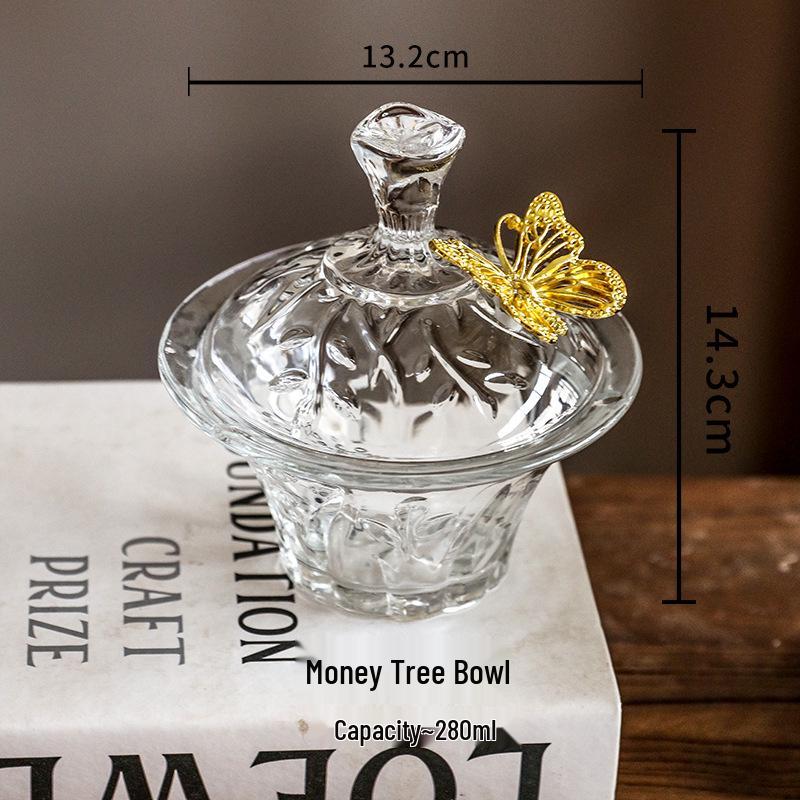 European Transparent Glass Bowl with Lid: High-Footed Dessert & Fruit Cup with Embossed Design