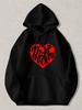 Black Pullover Hoodie with Red Heart Graphic and Math Text Casual Long Sleeve Sweatshirt with Kangaroo Pocket for Daily Wear Schoo