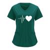 European & American Heartbeat Love Print Nurse Uniform, V-Neck, Double Pocket, Short-Sleeve T-Shirt, Large Size