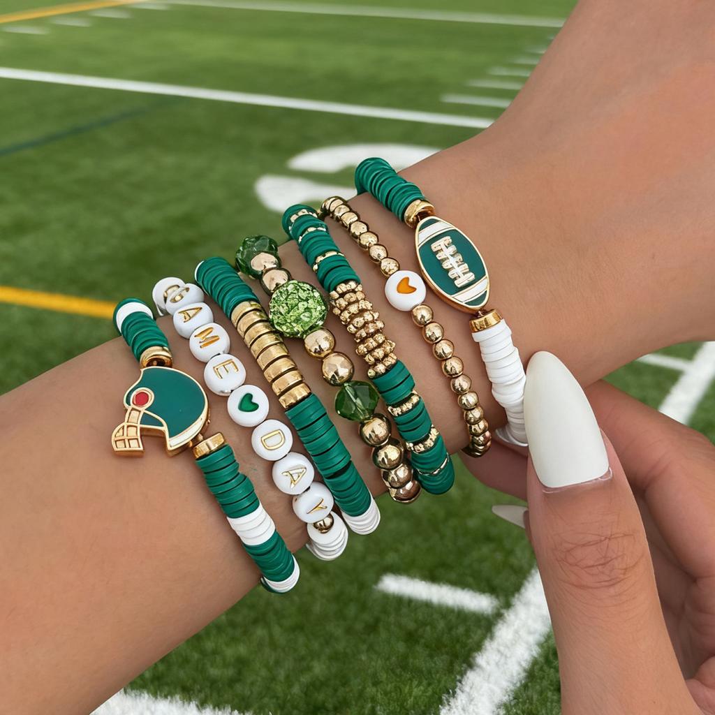 Super Bowl Game Day Bracelet Set Game Day Colorful Football Soft Ceramic Elastic Bracelet
