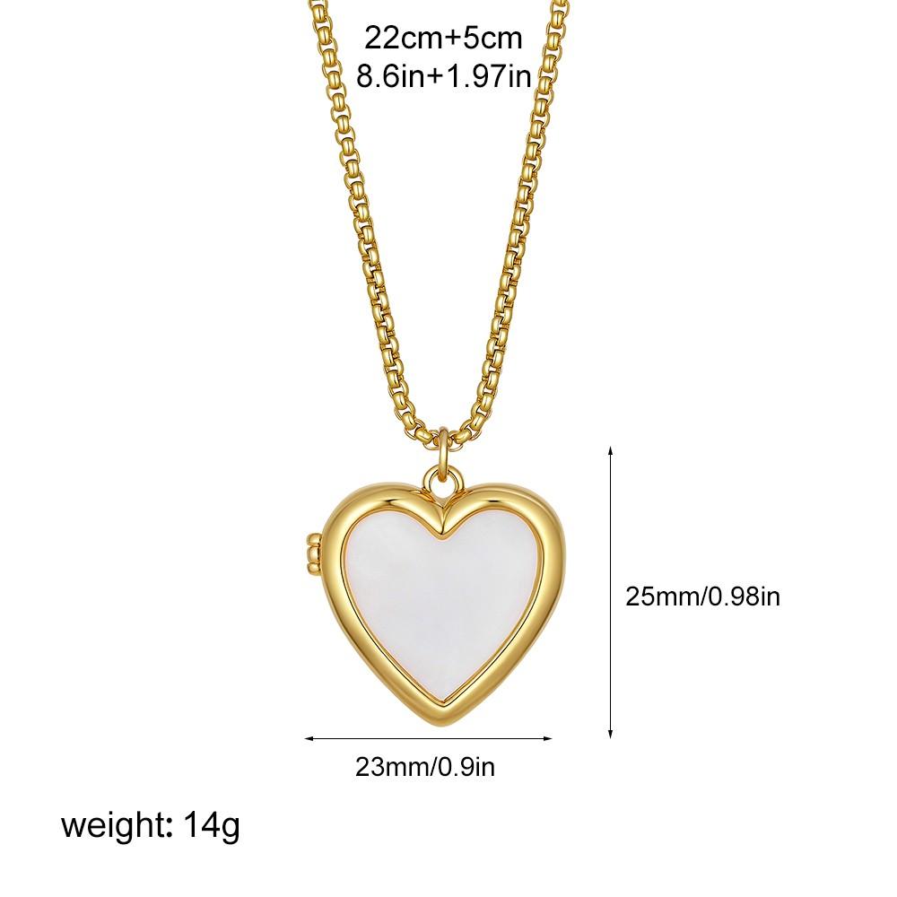 

Natural White Shell Openable Heart Love Pendant Photo Frame Album Neckalce Gold Color Stainless Steel Box Chain Fashion Zircon