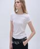 PLACE STUDIO Back Cross Lace Contrast Basic Semi-Crop Women'S Short Sleeve T-Shirt [White]