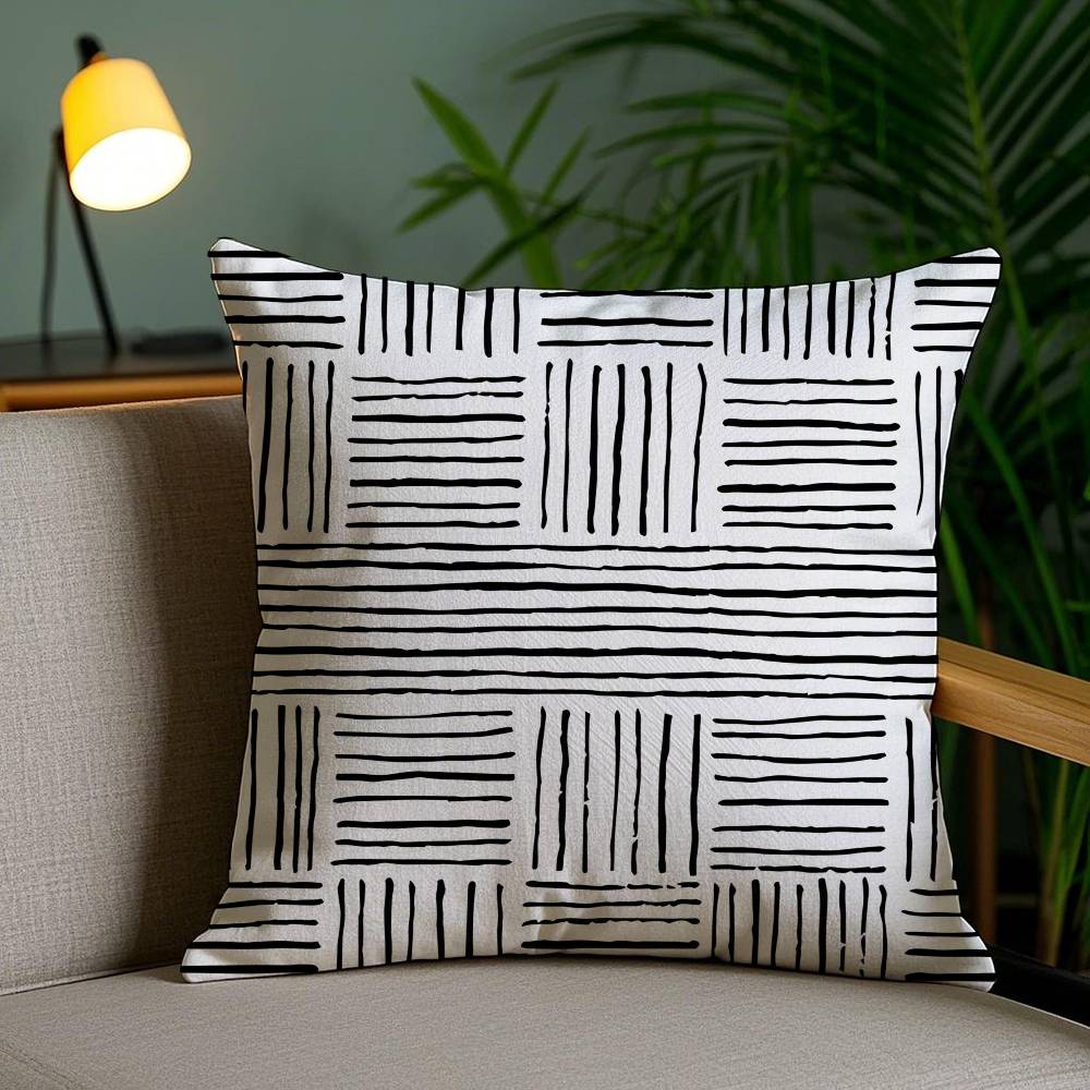 Black and White Striped Geometric Rectangle Pillow Case Anti-dustmite Pillowcase Invisible zipper silky short plush Sofa