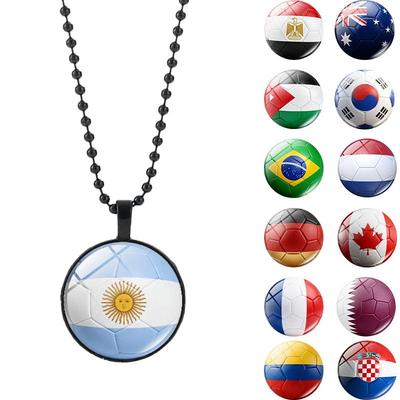 32-Team World Cup Necklace with USA, Canada, Mexico Flags - Football Pendant Bead Chain Accessory
